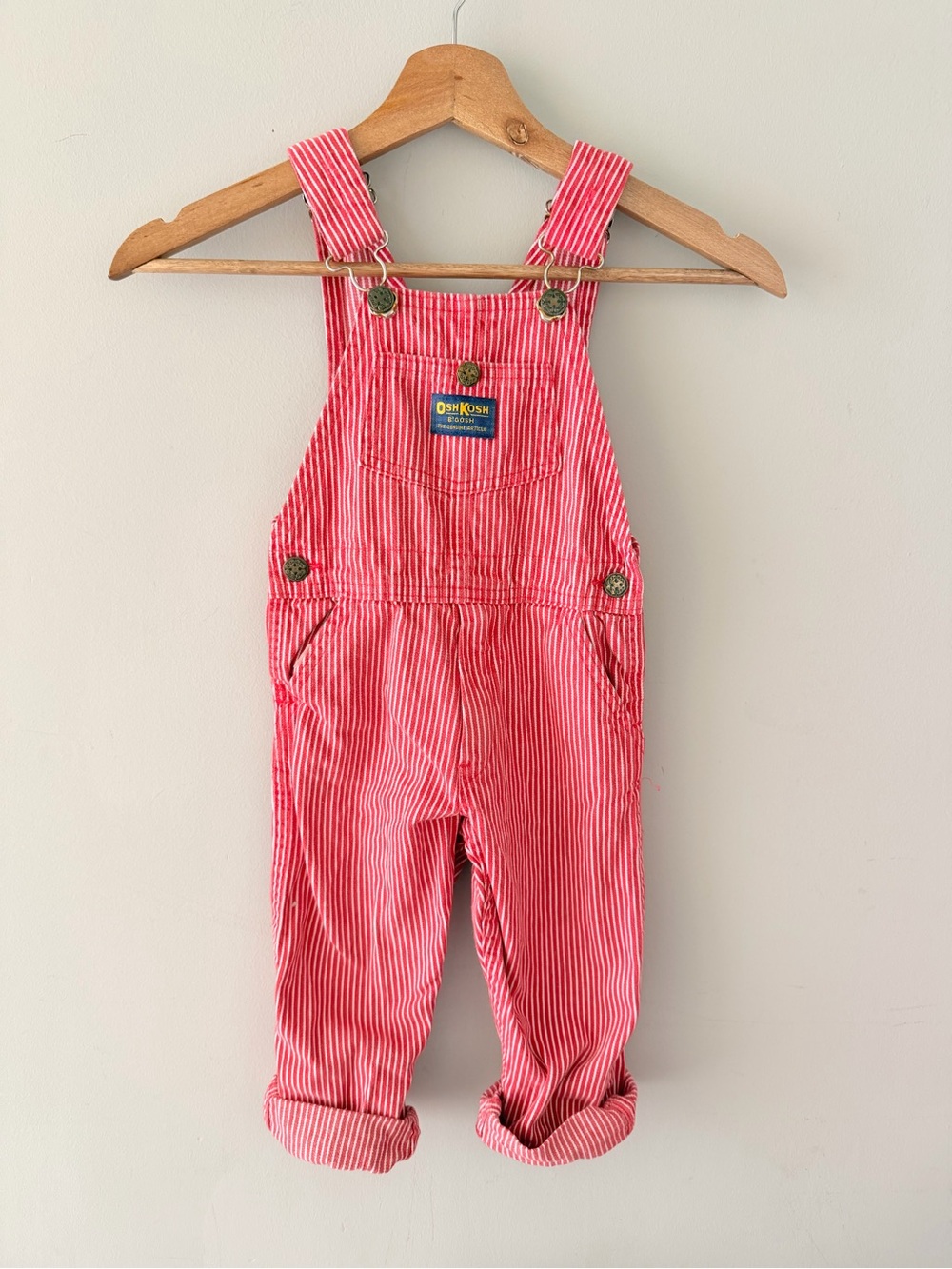 ✨VINTAGE✨ OshKosh B'gosh Red Hickory Stripe Overalls Size 4T